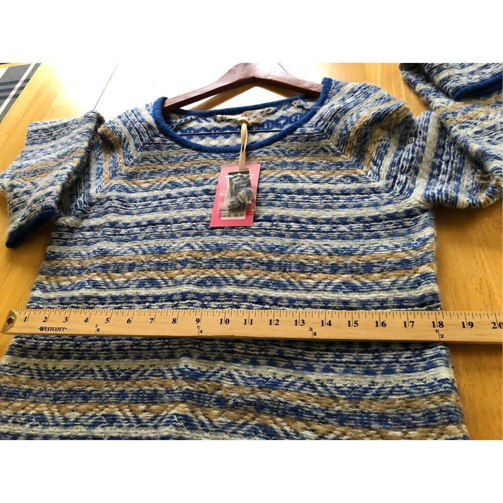 Chelsea & Violet Womens L Blue Fair Isle Knit Sweater Cozy Boho NWT - Picture 10 of 13
